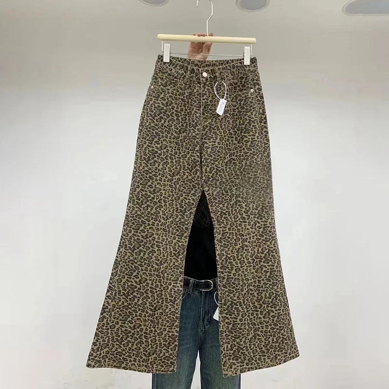 HOUZHOU-Jeans de leopardo feminino, calça jeans, calça bootcut Y2K, moda de rua hip-hop, vintage, calça Bell, casual