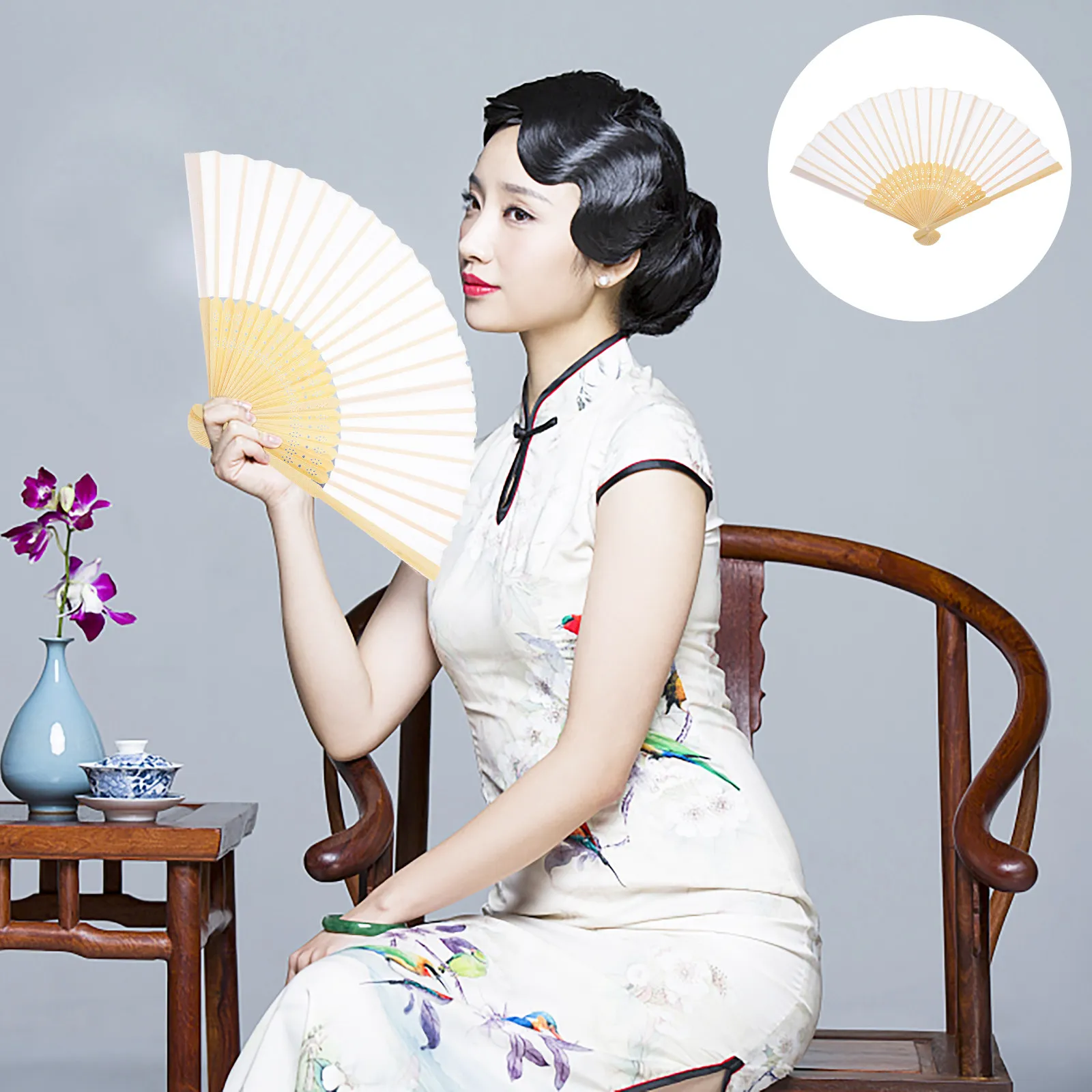 Fabric Folding Hand Held Fan Bamboo Frame Lightweight Portable Classic Chinese Style Folding Fan Perfect for Dance Performance