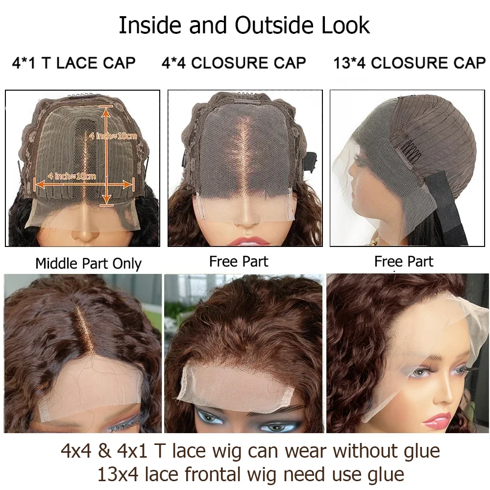 Brown Lace Front Wig Water Wave 100% Human Hair Wig For Women Curly Pre-plucked Transparent Lace Closure Wig BOBBI image 6
