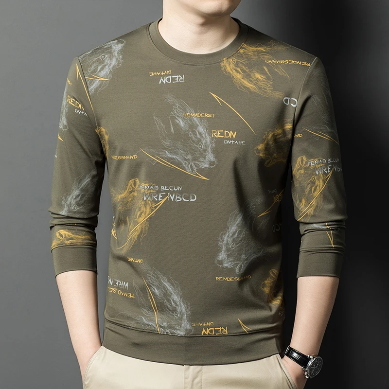 بلوفرات مميزة للرجال برقبة دائرية وطباعة ثلاثية الأبعاد تناسب منتظم جودة الخريف مزيج فيسكوز ملابس الشارع الشهير سوداديراس بارا هومبريس #3