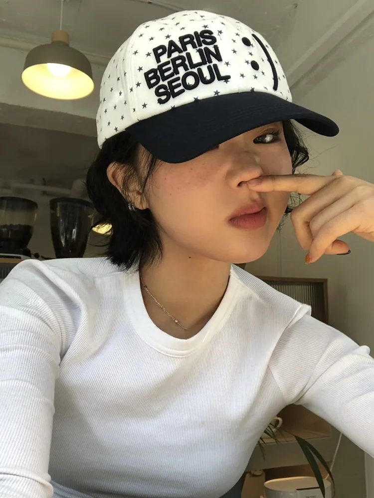 

Sweet Cute Polka Dot Duckbill Baseball Cap Women's Face Slimming Spring Summer Hat Bloggers round Top Wide Brim Cotton Cap