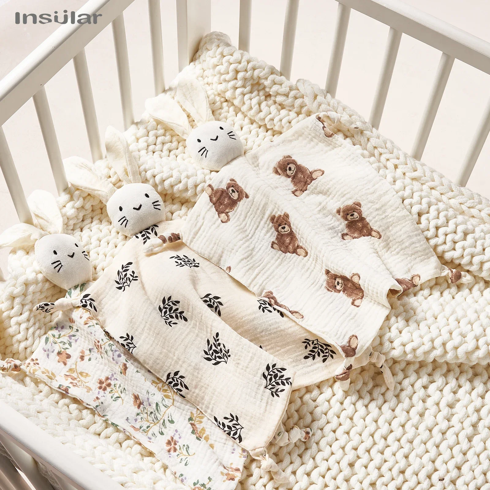 INSULAR Baby Bibs Newborn Appease Towel Muslin Facecloth Rabbit Type Soft Cotton Stuffed Doll Infant Sleeping Cuddling Towel