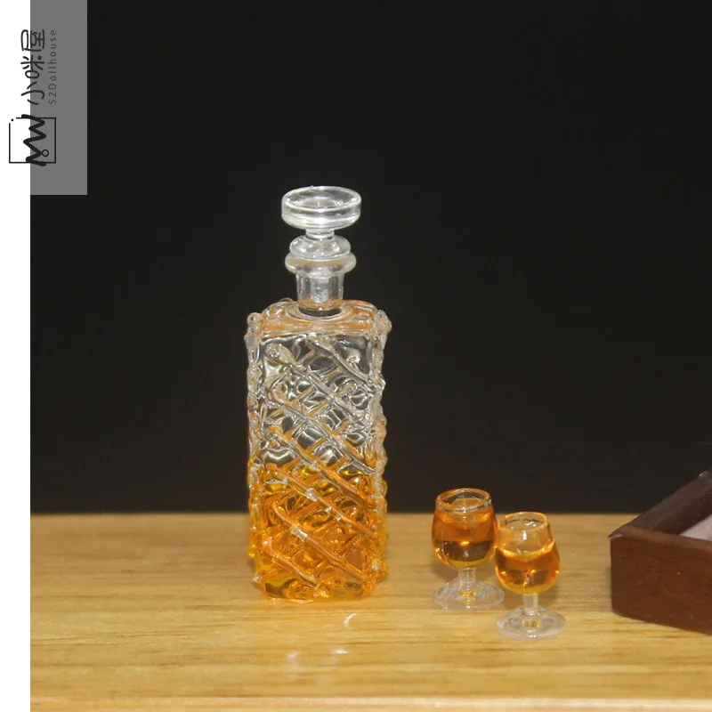 52DOLLHOUSE Dollhouse Accessories Miniature Model Simulation Western Wine Bottle Combination Small Ornament