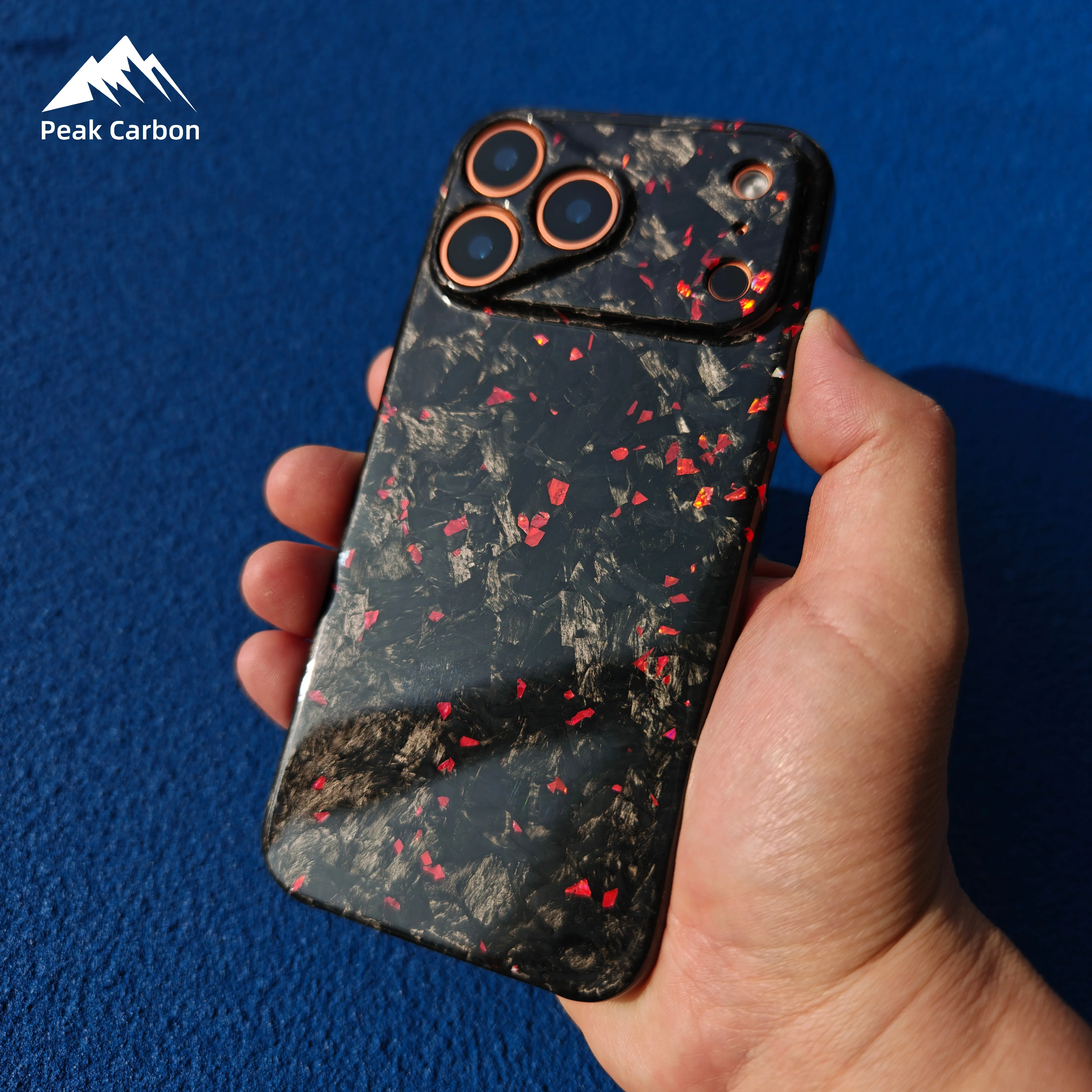

100% Red Flakes Forged Carbon Fiber Glossy Case for iPhone 17Pro Max 17 Pro Ultra Light Protective Half-covered Back Phone Cover