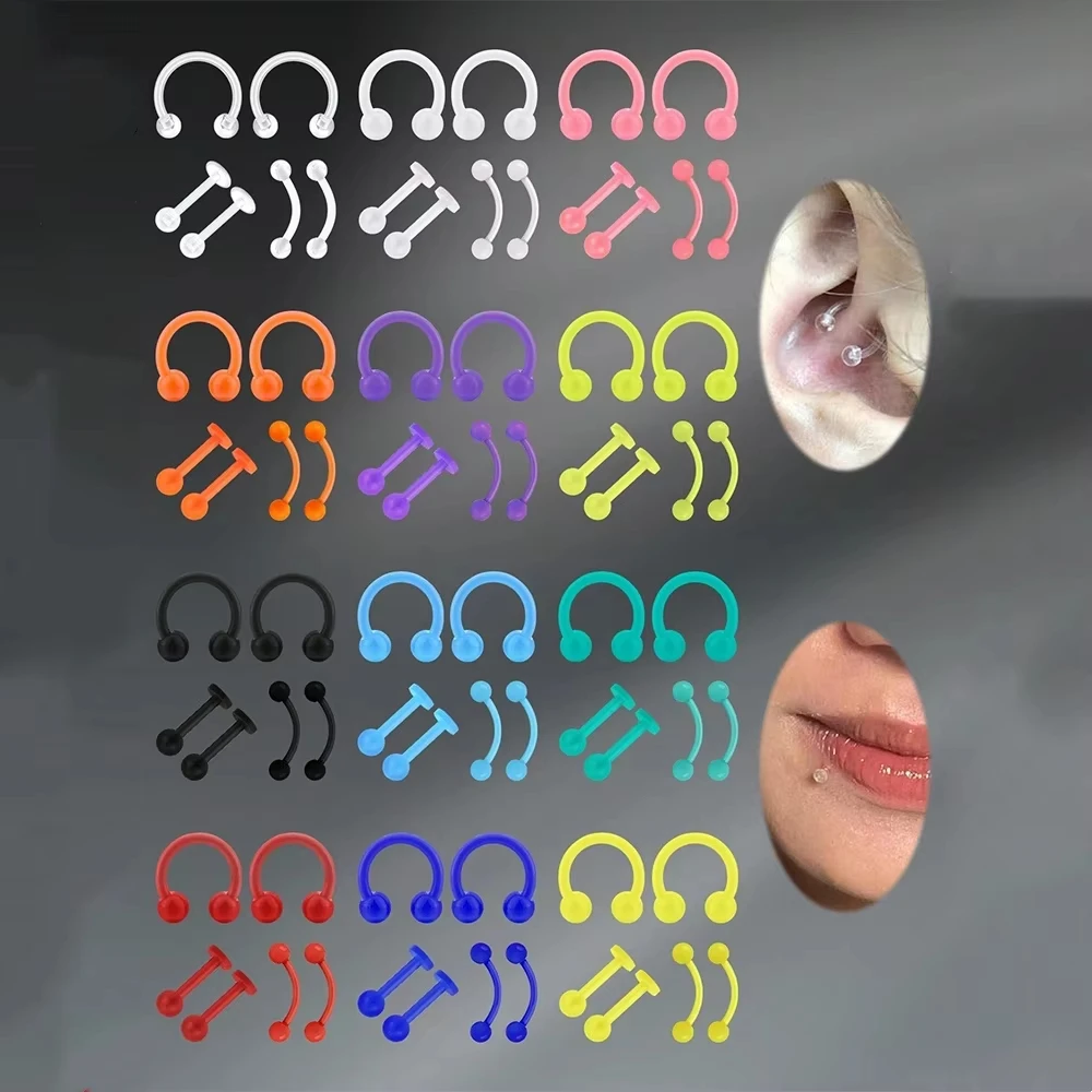 6 uds UV Rook anillos multicolores para la nariz pendientes de aro anillo para cejas labio Labret tachuelas acrílico Flexible cartílago joyería para Piercing en la oreja