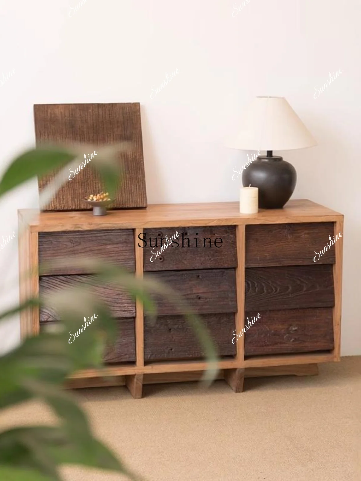 

Surprise Silent Wind Old Elm Nine Bucket Cabinet Homestay Storage Living Room Entrance Storage Wall Cabinet FT