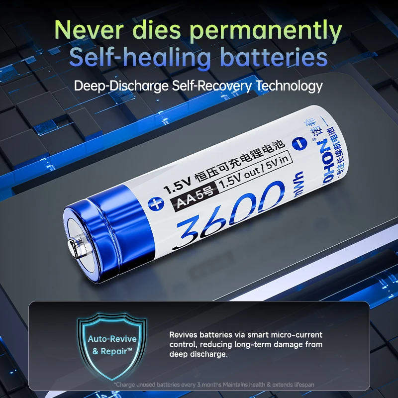 NOHON 1.5V AA แบตเตอรี่ชาร์จ 3600 มิลลิวัตต์ชั่วโมงแบตเตอรี่ลิเธียมไอออนสำหรับรีโมทคอนโทรลเมาส์ไฟฟ้าของเล่นแบตเตอรี่ AAA 1300 มิลลิวัตต์ชั่วโมงแบตเตอรี่