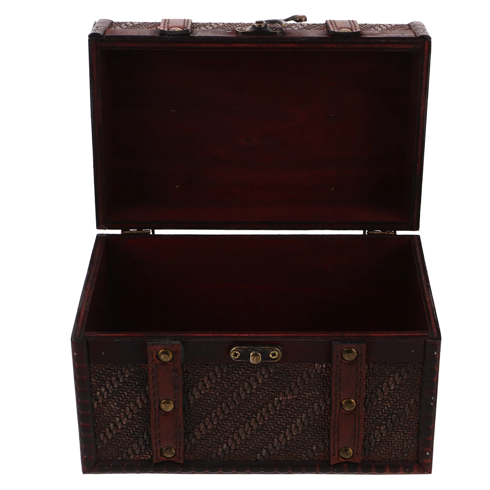 

Vintage Wooden Storage Box Woven Texture Desktop Jewelry Organizer Trinket Holder Decorative Keepsake Case Retro Craft Box