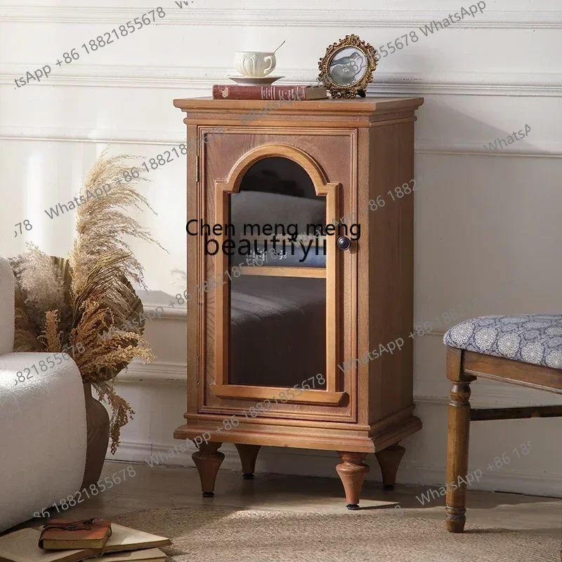 

32Retro dining side cabinet Solid wood entry porch cabinet Living room decoration, wall locker Glass door shelf32