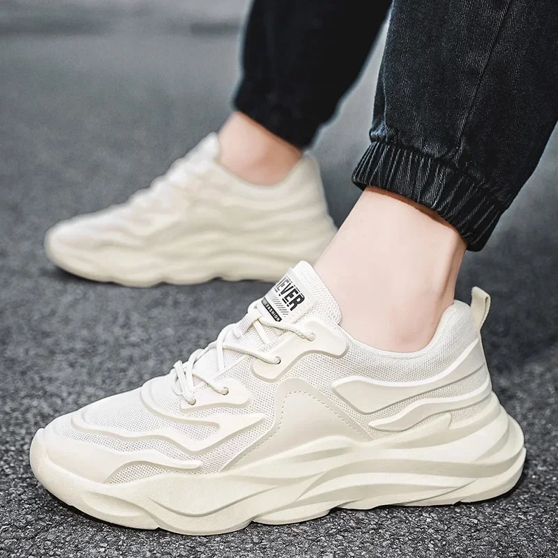 

Повседневная спортивная обувь для мужчин, однотонная, простой дизайн, дышащие удобные кроссовки из сращенной сетки на весну и лето