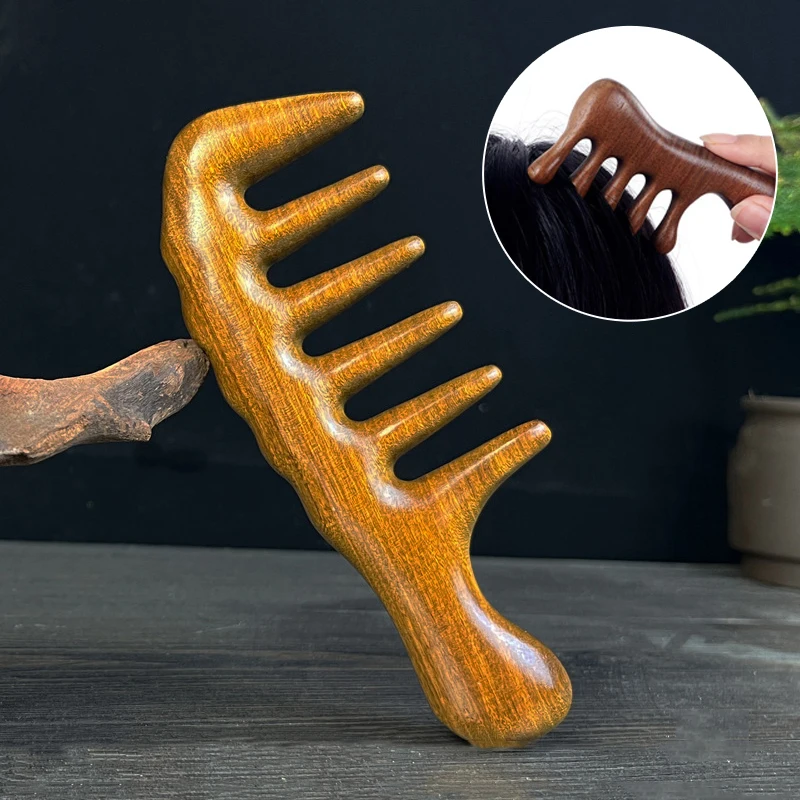 

Handmade Natural Sandalwood Wide Tooth Comb Head Scalp Massage No Static Detangling Wooden Hair Combs For Men Women