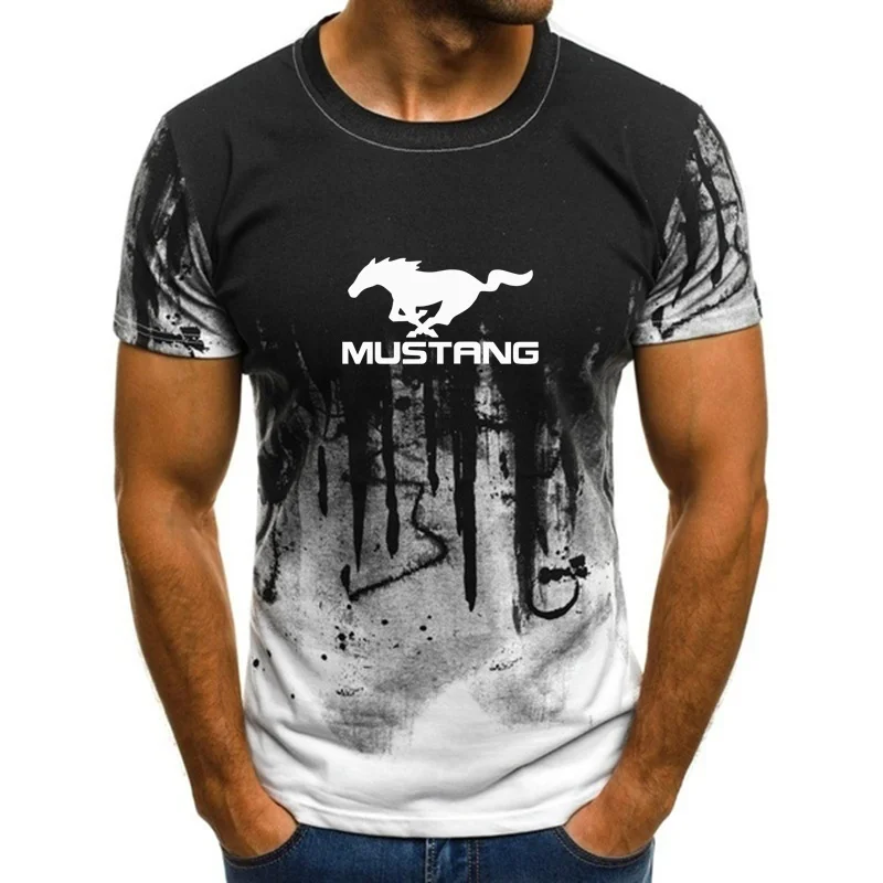 2023 latest men\'s fitness Mustang printing camouflage T-shirt short-sleeved shirt round neck fashion casual shirt cool T-shirt