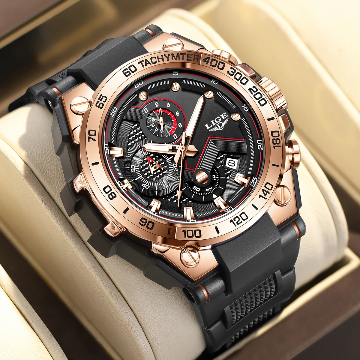 

LIGE Military Watches For Men Fashion Business Luminous Men's Quartz Silicone Waterproof Wristwatch Outdoor Sports Chronograph