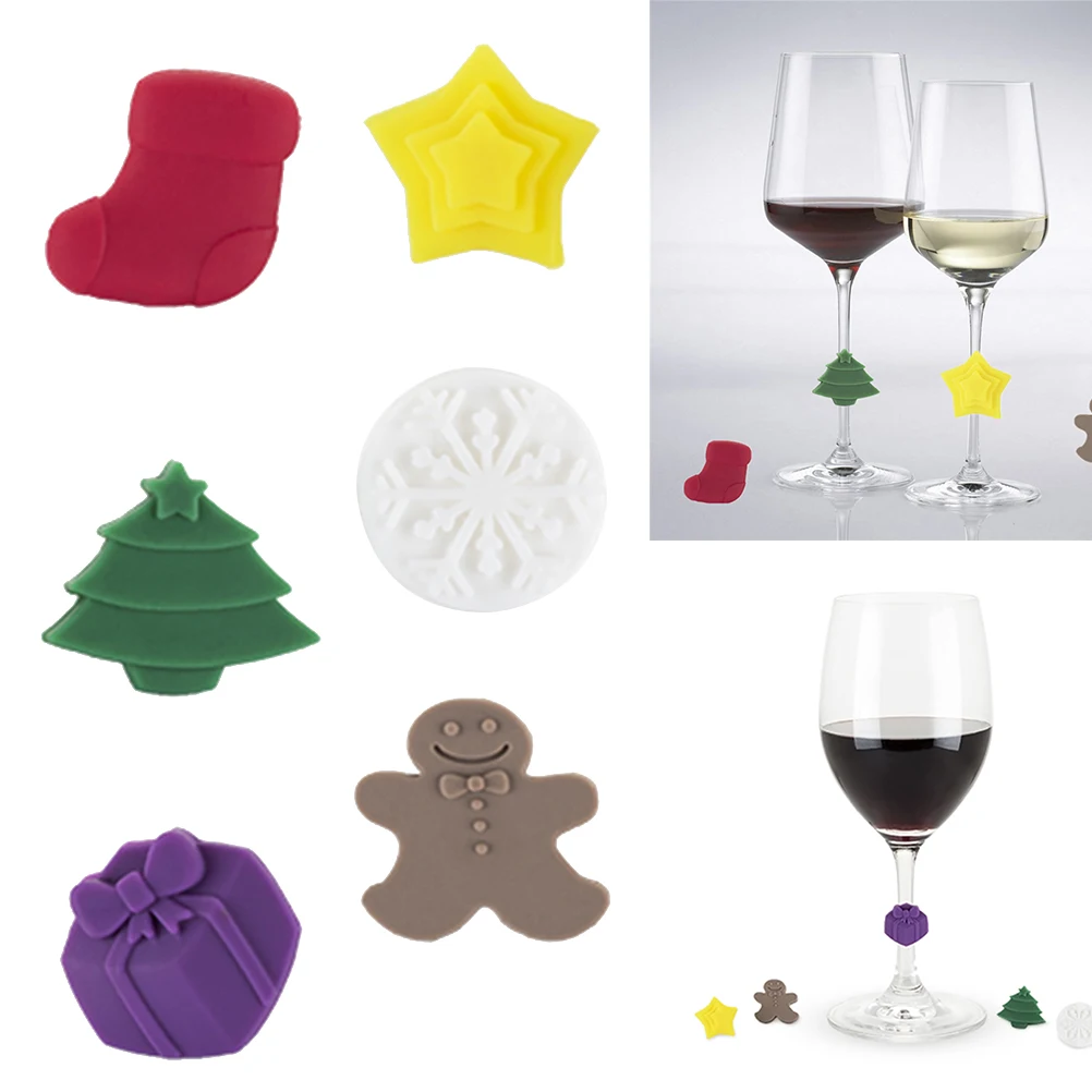 

6 Pcs Glass Marker Christmas Silicone Labels for Parties Glass Recognizer Feast Premium Easy Clean Bar Tools