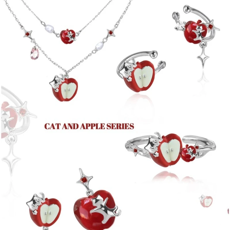 

Оригинальное сказочное апокалипсис, нарезанное яблоко, жемчужное ожерелье, брошь, милый кот, двойная цепочка на ключицу