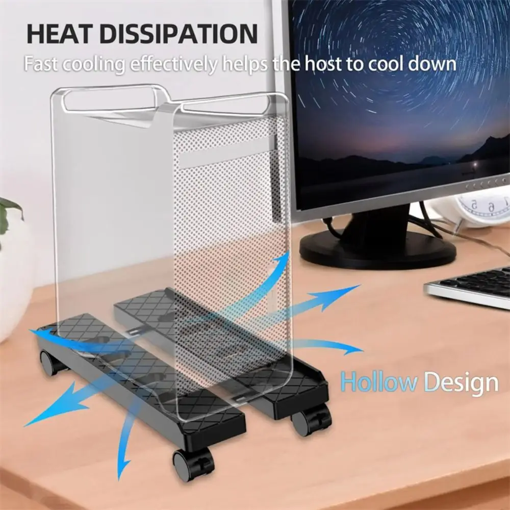 Width Adjustable Mobile Computer Tower Stand Stablilty Heat Dissipation Gaming PC Shelf ABS with Rolling Caster