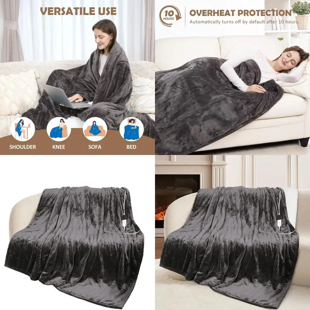 

Full Size Electric Blanket 72x84 with 10 Timers, 6 Heat Levels, Overheat Protection, Flannel Sherpa, ETL Certified, Gray