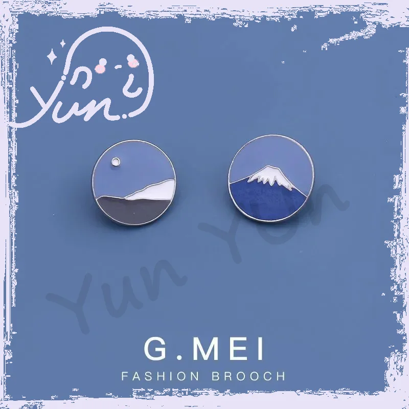 Fuji Mountain Brooch Japanese-Style Simple Couple Scarf Accessory Round Badge Ins Adorable Clothes Bag Pin Student Jewelry