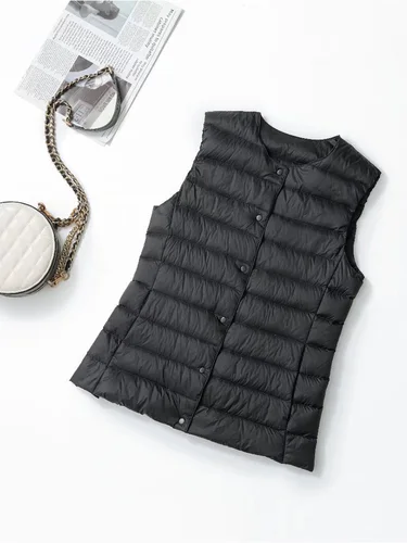 Imagen 2 del producto Chaleco de plumón de pato blanco ultraligero para mujer, abrigo fino sin mangas, chaqueta con cuello en V O cuello redondo, novedad de invierno 2023