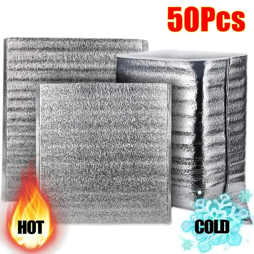 50Pcs/Pack Folding Ice Cold Warm Aluminum Foil Bag Delivery Carrier Food Thermal Insulation Bag Packing Drink Storage Cooler Bag
