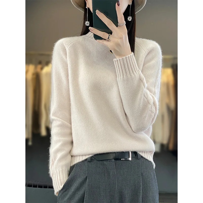 Jueqi Autumn and Winter New Women's Cashmere Sweater Round Neck Pullover Sweater 100% Pure Wool Bottom RT-928