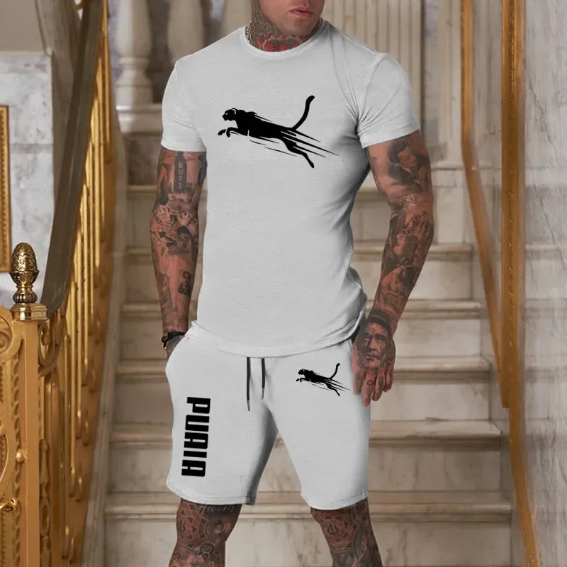 2025 Fashion and Casual Summer Outdoor Sports Set Men's Breathable T-shirt and Shorts Casual Fashion Two-piece Set - Image 2