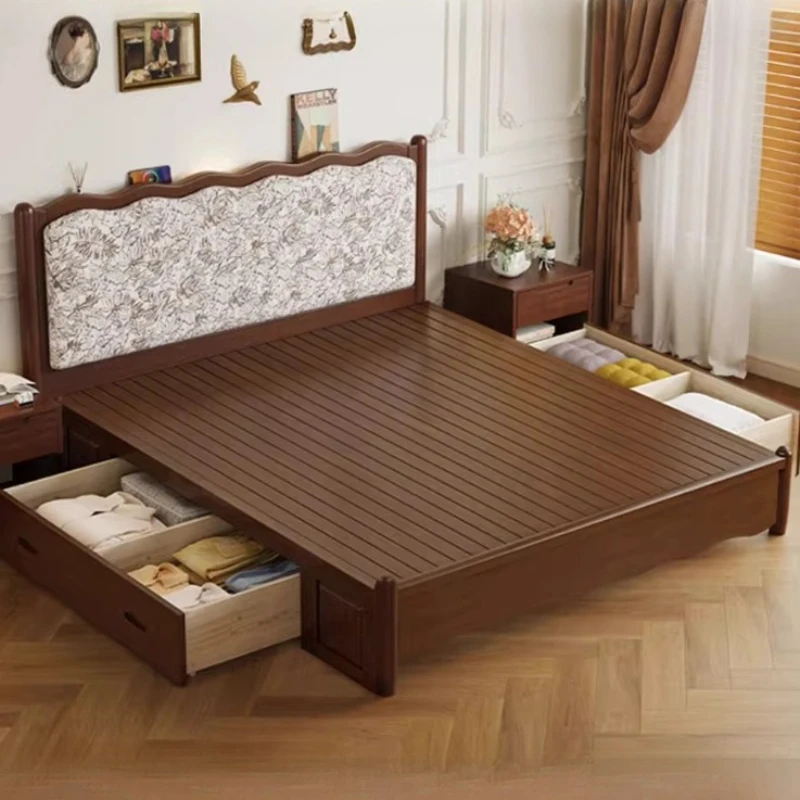 

Fancy Vintage Bed Nordic Upholstered Aesthetic Luxury Bed Frame Lounge Princess Cama De Lujo Para Dormitorio Bedroom Furnitures