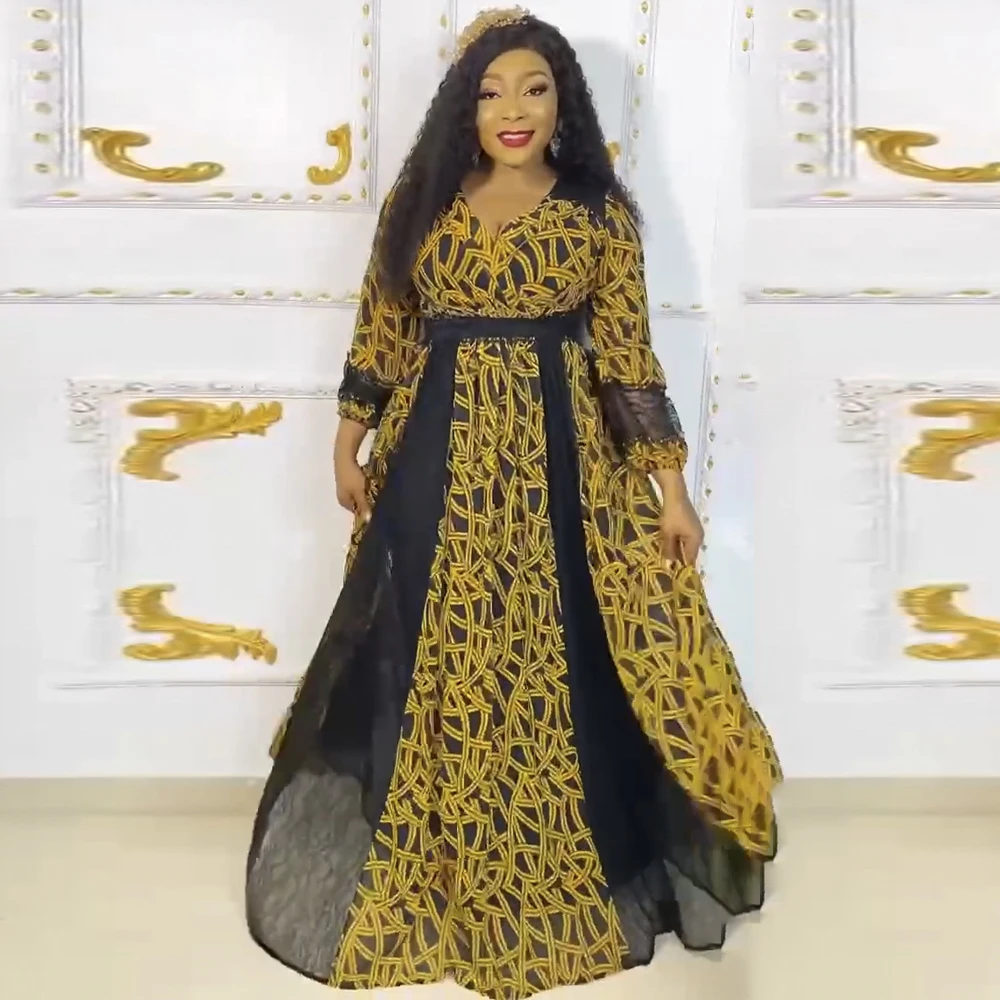 MD-Robe de soirée en mousseline de soie pour femmes africaines, grande taille, manches longues, kaftan Abaya, vêtements Ankara pour dames, printemps 2023