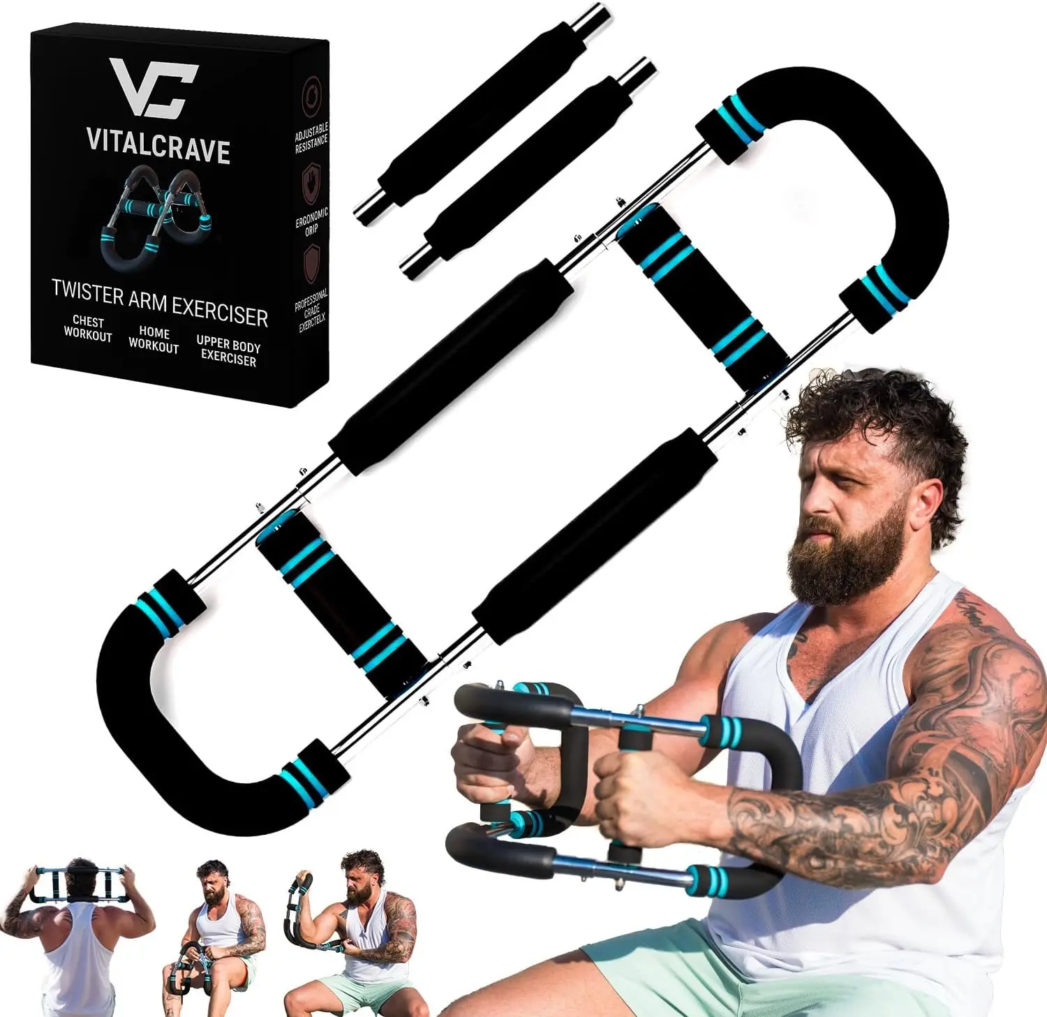 Twister Arm Trainer, 40–100lb Adjustable Chest Workout Equipment, Arm Trainer & Portable Power Twister Bar – Detachable Design f