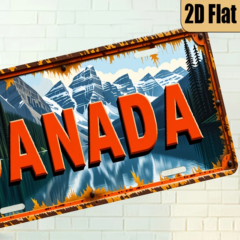 1pc Vintage Canada License Plate - Large 6x12 Inch (15x30cm) Retro Car Decor with Bold CANADA Text - Polished Aluminum Decoratio