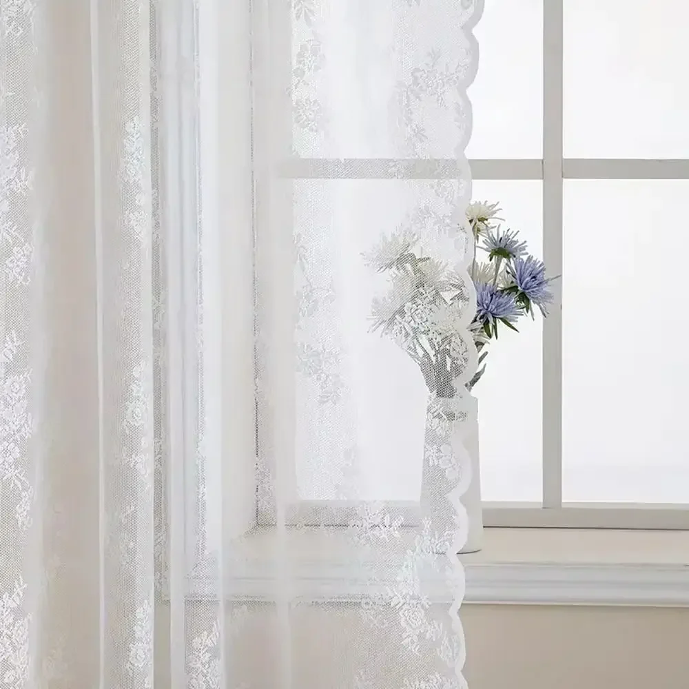 1Pcs Floral Embroidered Lace Curtain 150x200cm White Sheer Curtain Rod Pocket Polyester Window Drape Shades