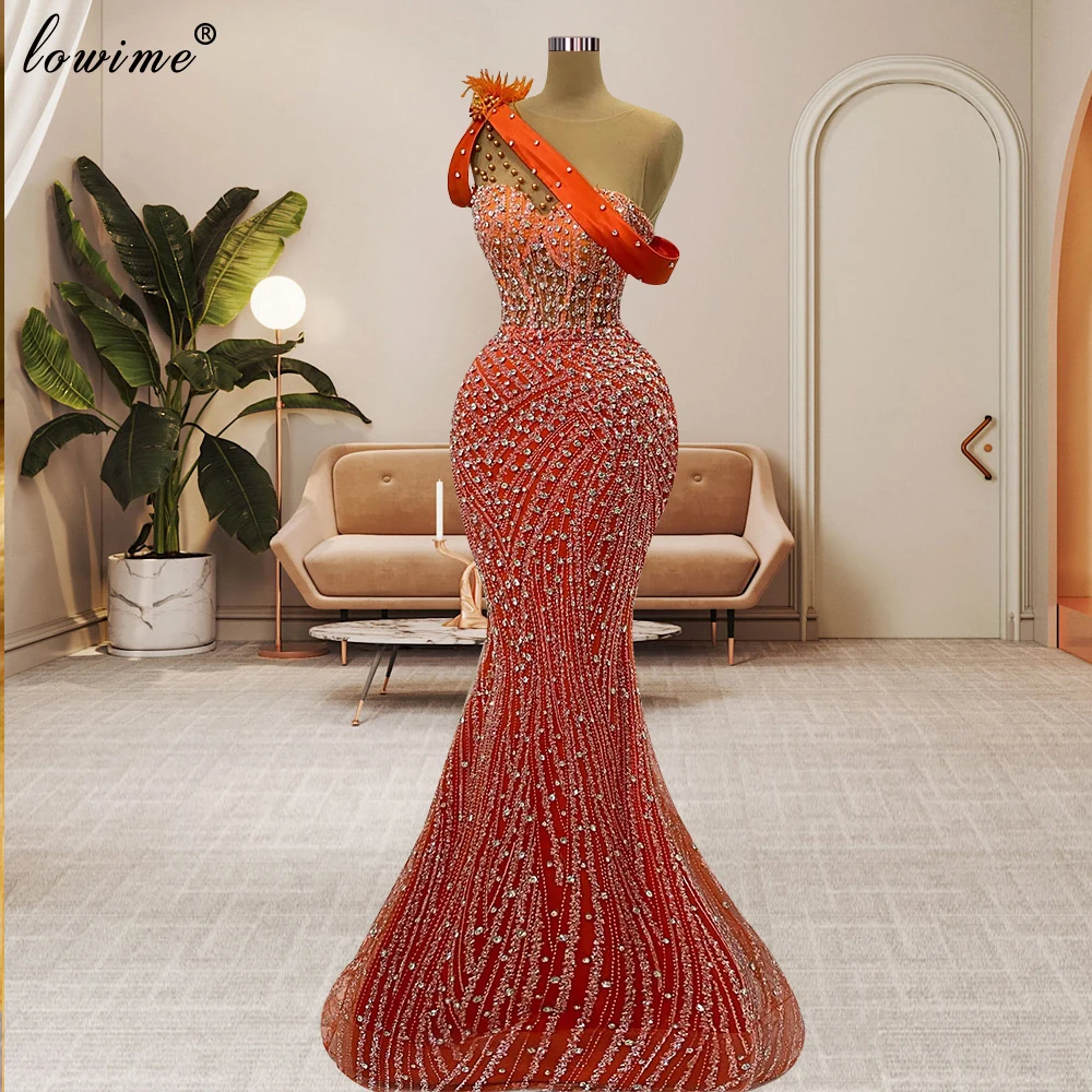 

Burnt Orange Mermaid Prom Dresses For Women Crystals Sleeveless Cocktail Dresses Vestidos De Cóctel Opening Ceremony Dresses