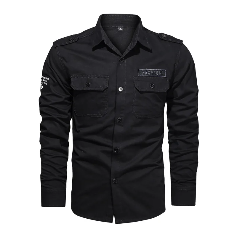 Cotton Shirt Men Casual Solid Long Sleeve Blouses High Quality Militar Overshirt Brand Clothing Black Cargo Shirts for Men 6XL