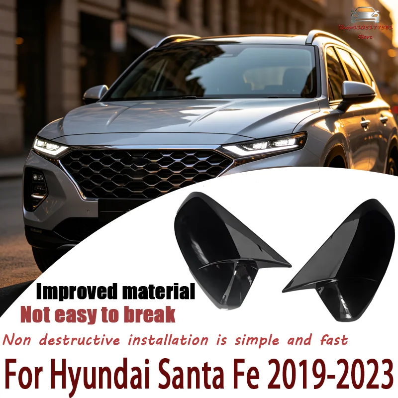 For Hyundai Santa Fe 2019 2020 2021 2022 2023 Car Rearview Side Mirror Cover Wing Cap Exterior Door Trim Adhesive Sticker