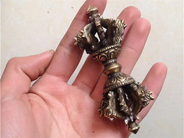 Tibetan Handicrafts Buddhist Vajra Pestle Crafts Brass Golden 8 Lines
