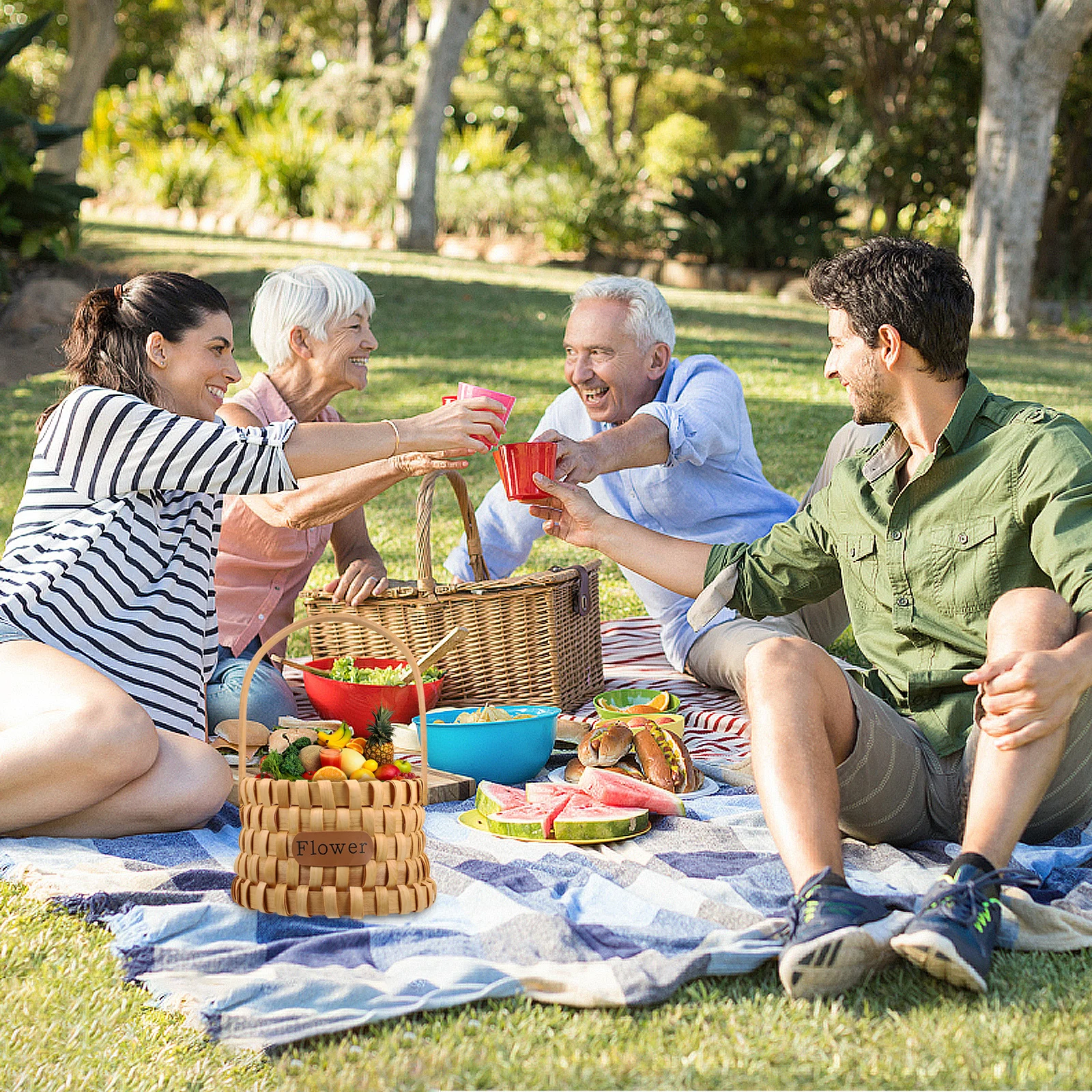 

1pc Flower Basket Handmade Wooden Storage Basket For Home Decoration Woven Fruit Container Gift Bonsai Holder Decorative Photo