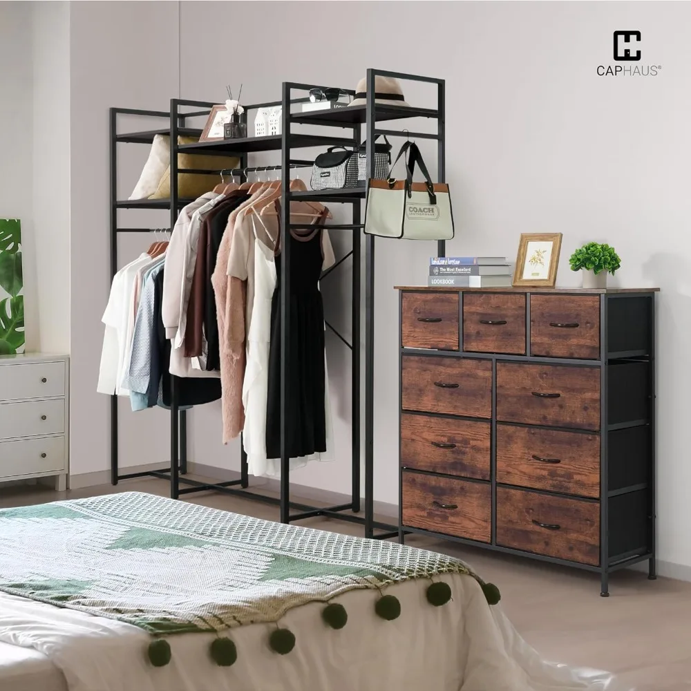 وحدة تخزين الغسيل مع 9 صناديق قماش، منظم فرز، خزانة ذات أدراج، سطح لوحة P2 وقماش، حل موفر للمساحة #2