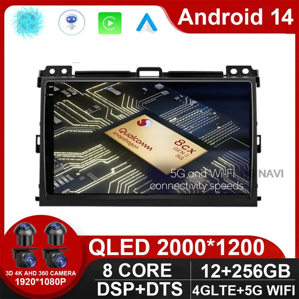 

DSP 4G For Toyota Land Cruiser Prado 120 LC120 GPS Car Radio Multimedia Video Player Autoradio Android14 Navigation GX470 DVD