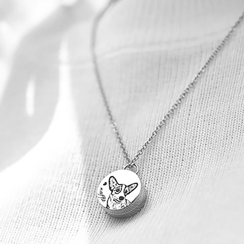 Photo Customized Round Cremation Jewelry for Pet Ashes Keepsake Pendant Memorial Urn Necklace