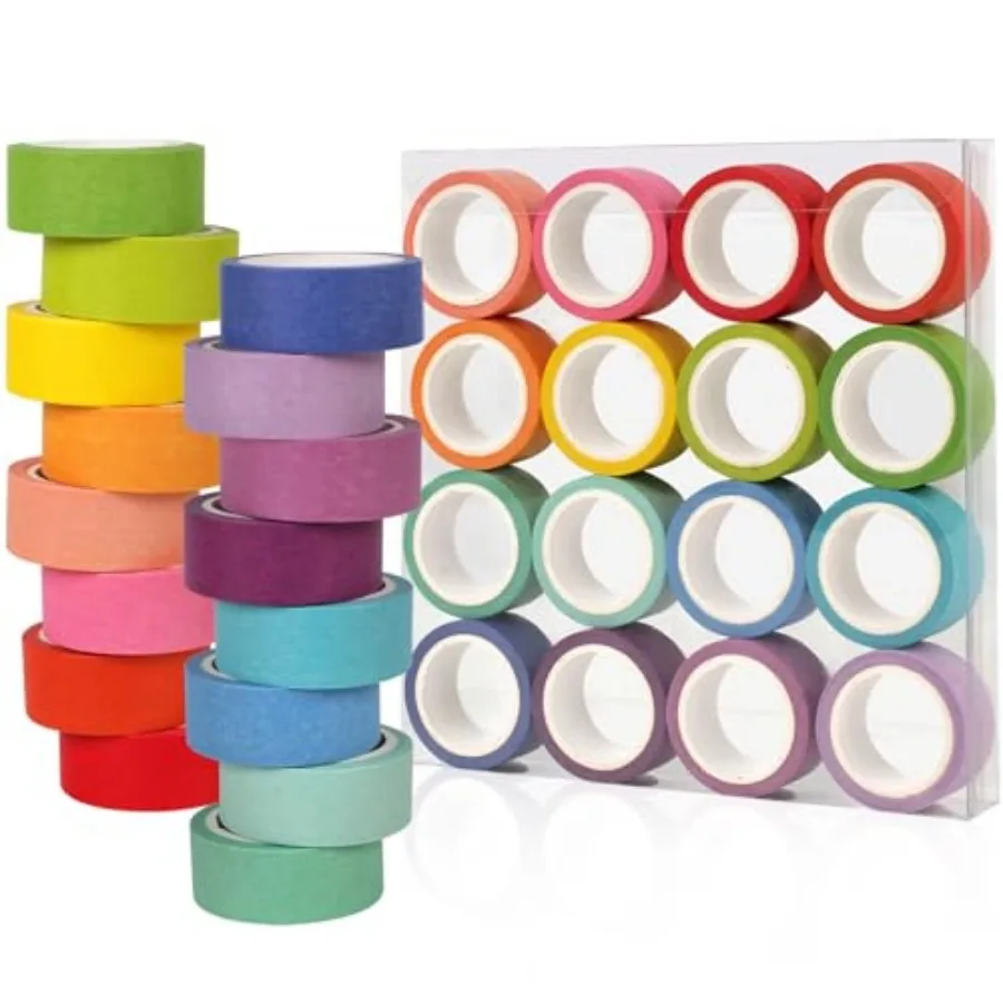Washi Tape Set, 16 Pack Decorative Tape, Multicolor, 15mm x 5m, Reusable, Ideal for Gift Wrapping, Journaling, Crafting, Decora