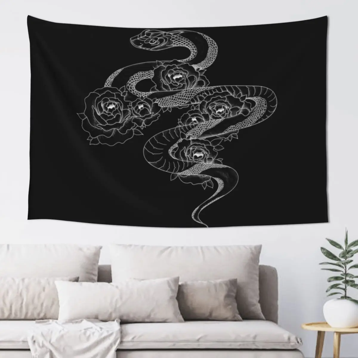 

Snake & Peonies (white) Tapestry Room Decorator Room Decor Cute Aesthetic Room Decor Tapestry