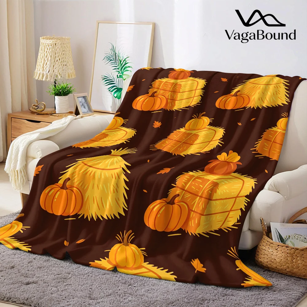Autumn Hay Bales Flannel Blanket Warm Soft Halloween Christmas All-Season Couch Decorative Cozy Warm Gift