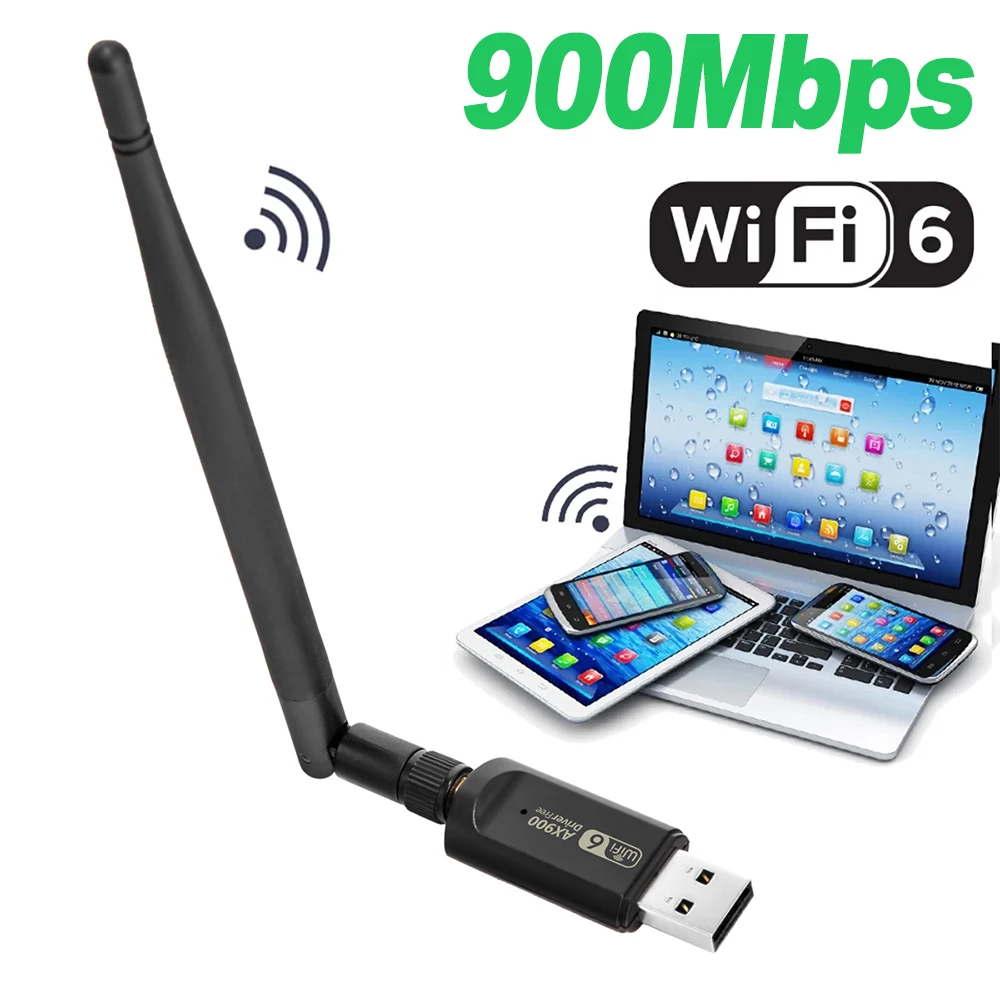 デュアルバンドアダプター付きワイヤレスUSBドングル,wifi,ドングル,ネットワークカード,Windows 10, 11,900 mbps,wifi 6, 2.4g,5ghz,ラップトップ,pc