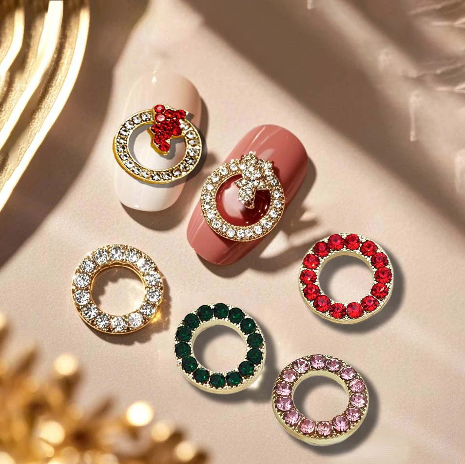 10pcs Zircon Round Nails Rhinestones 3D Luxury Gold Bottom Colorful Gems Christmas Nail Art Charms 12*12mm Manicure Accessories