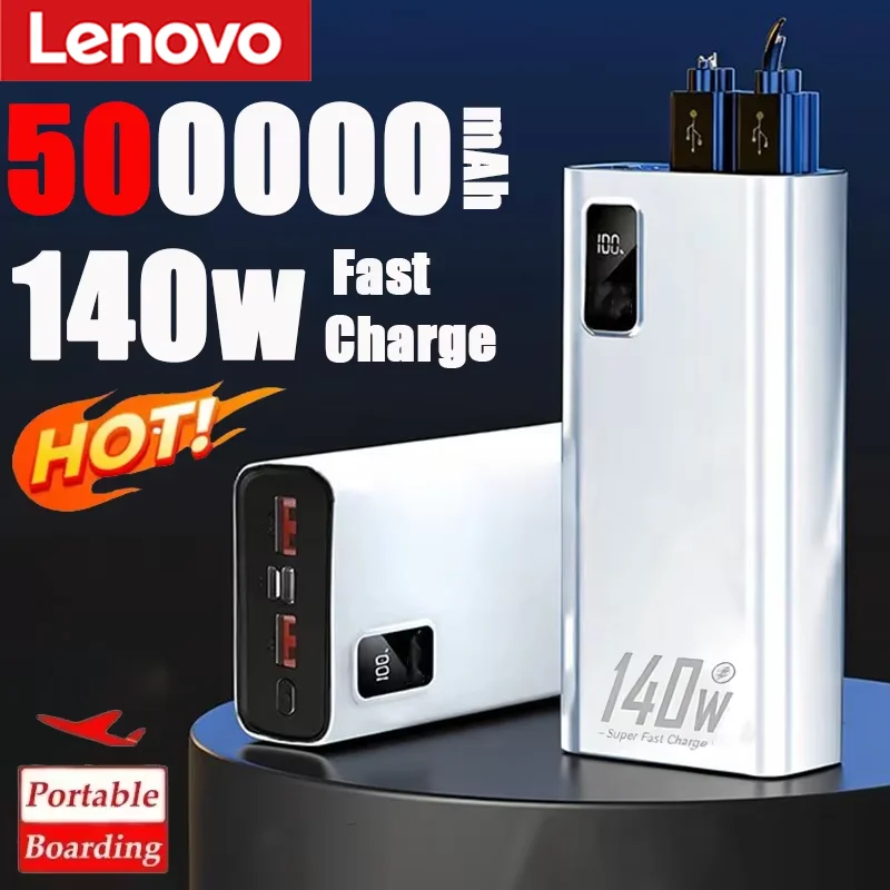 Nuevo Cargador Portátil Lenovo de 140W y 500000mAh de Alta Capacidad con Carga Súper Rápida para iPhone 12-17 y Samsung 2026