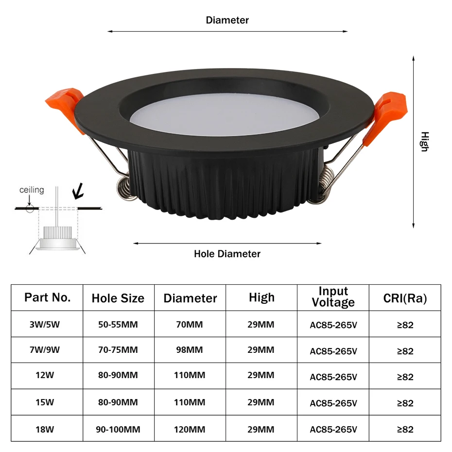 LED Downlight Aluminum 3W 5W 7W 9W 12W 15W 220V Ultra Thin Recessed Ceiling Spot Lighting Bedroom Kitchen Indoor Down Light Lamp