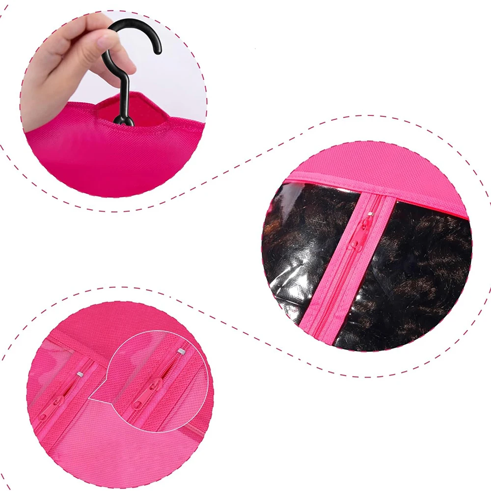 6/3/2/1PCS Rose rot Perücke verpackung beutel Vlies Staub Proof Perücken Träger Taschen lange haar verlängerung lagerung tasche Mit Kunststoff Aufhänger