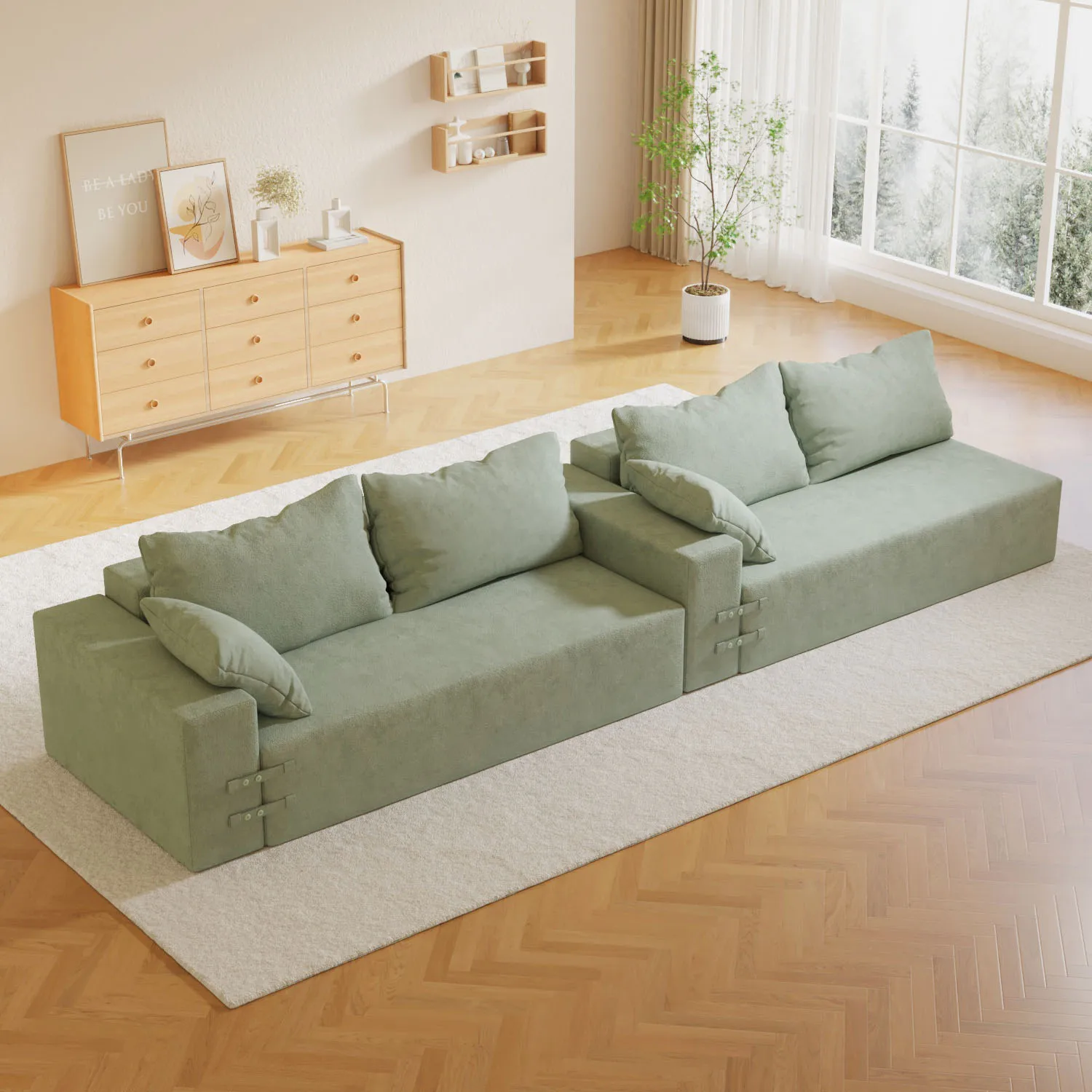 Living Room Sofa With Double Layer Foam Support For Home Furniture Sofa Bed With 6pcs Throw Pillows