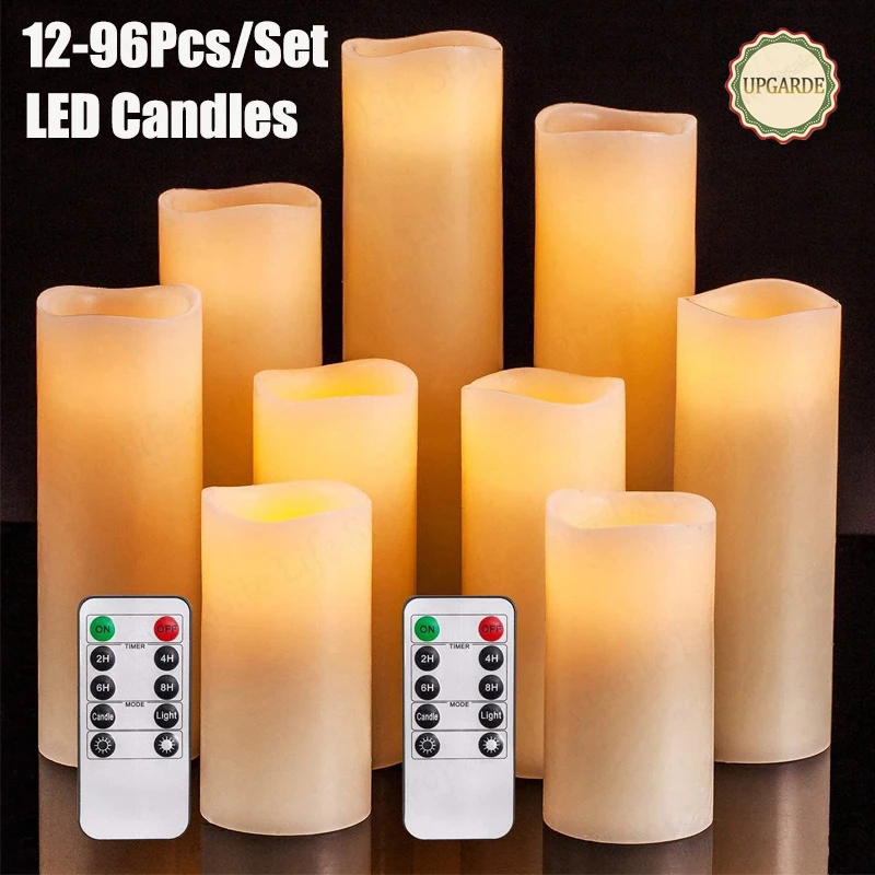 12-96Pcs/Set Flameless Candles Led Candles Battery Operated Candles with Remote Control Cycling 24 Hours Timer for Party Decor