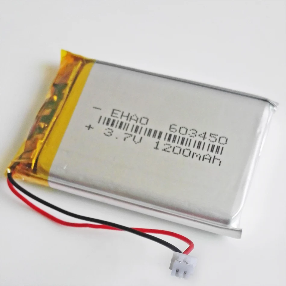 3.7V 1200mAh Lithium Polymer LiPo Rechargeable Battery 603450 + JST 1.25mm 2pin Connector For GPS DVD Mobile Video Game E-books